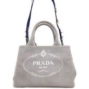 Prada Canapa Tote canvas handbag top handles 2way Gray
